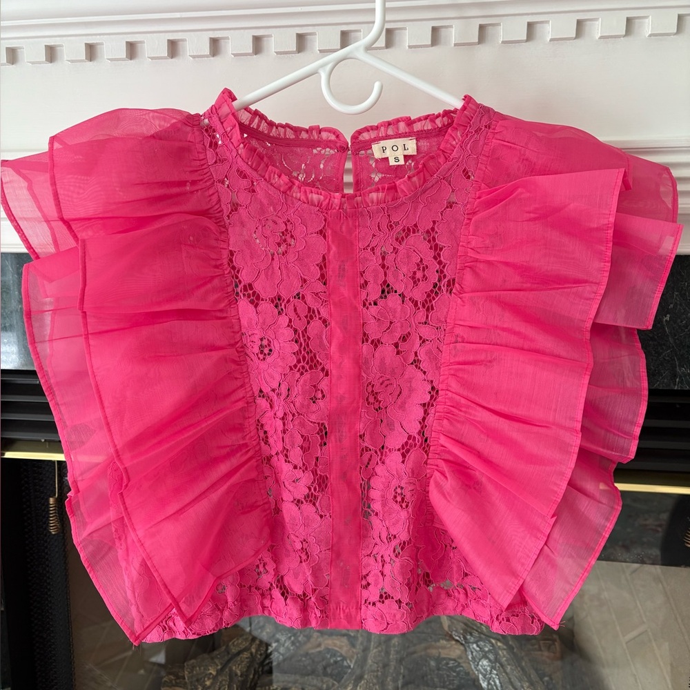 POL Pink Flutter Sleeve Lace Blouse NWOT